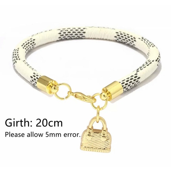 White & Black Braided Rope Bracelet w/ Gold Mini Handbag Charm